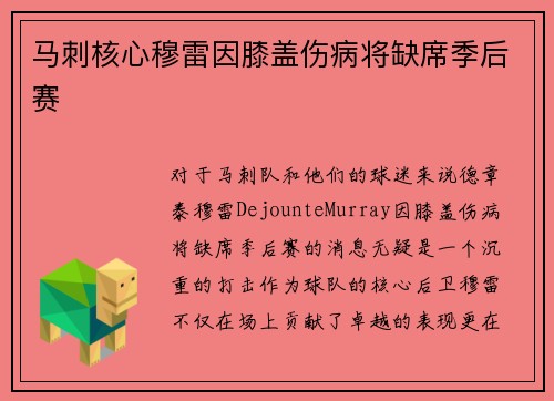 马刺核心穆雷因膝盖伤病将缺席季后赛