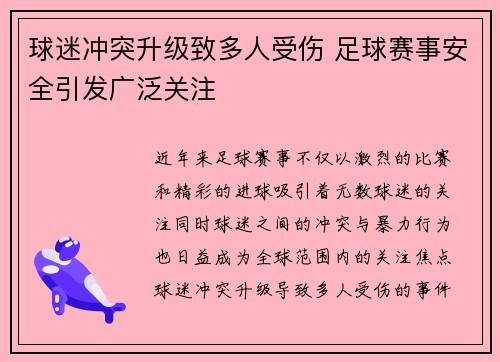 球迷冲突升级致多人受伤 足球赛事安全引发广泛关注