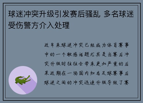 球迷冲突升级引发赛后骚乱 多名球迷受伤警方介入处理