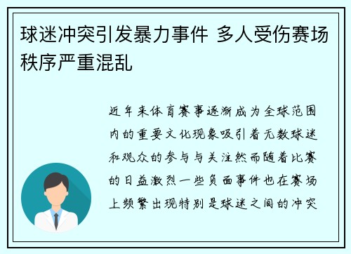 球迷冲突引发暴力事件 多人受伤赛场秩序严重混乱